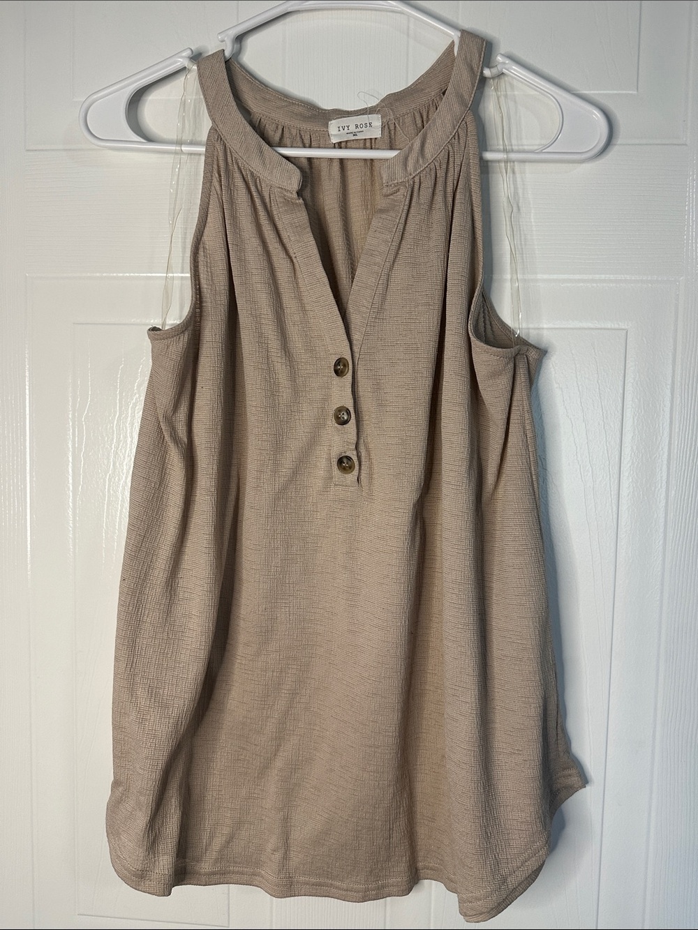 NWOT Ivy Rose Tan Henley Tank Top with Button Placket